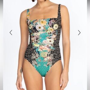 Johnny Was Mila Floral Ruched One-Piece Swimsuit size large floral mixed print